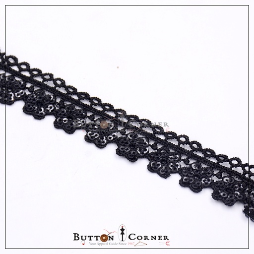 [ALN332-BLACK] One Side Border Shuttle Sequence Lace
