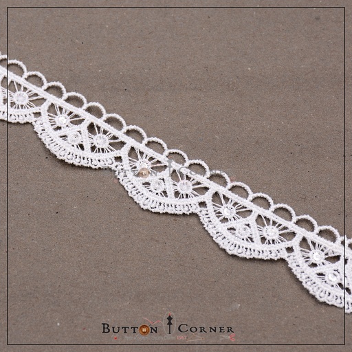 [ALN333-WHITE] One Side Border Shuttle Sequence Lace
