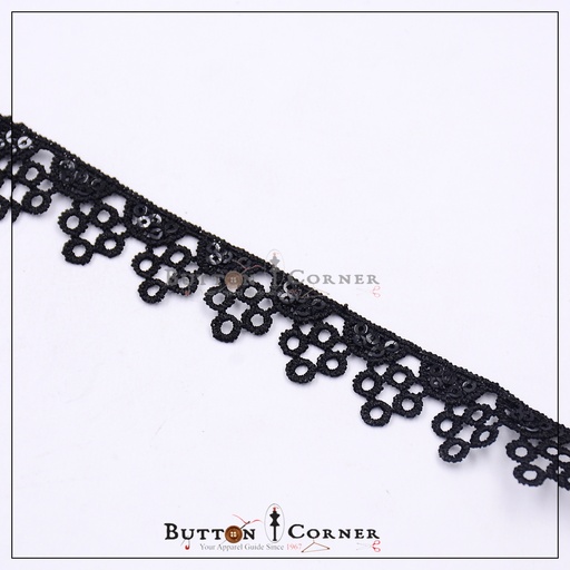 [ALN336-BLACK] One Side Border Shuttle Sequence Lace