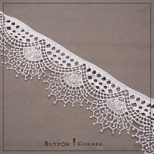 [ALN337-WHITE] One Side Border Shuttle Sequence Lace