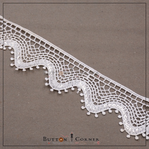 [ALN339-WHITE] One Side Border Shuttle Sequence Lace