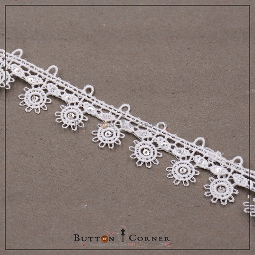 [ALN340-WHITE] One Side Border Shuttle Sequence Lace