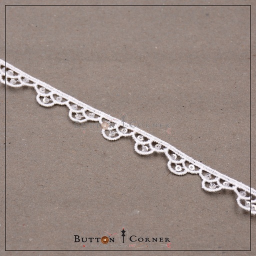 [ALN344 WHITE] One Side Border Shuttle Sequence Lace