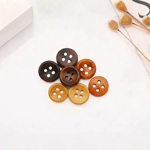 Deep Centre Rasie Border 4-Hole Wooden Shirt Button