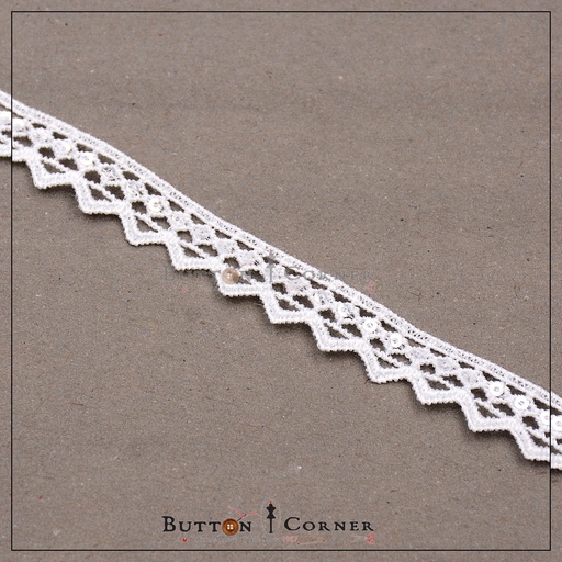 [ALN345-WHITE] One Side Border Shuttle Sequence Lace