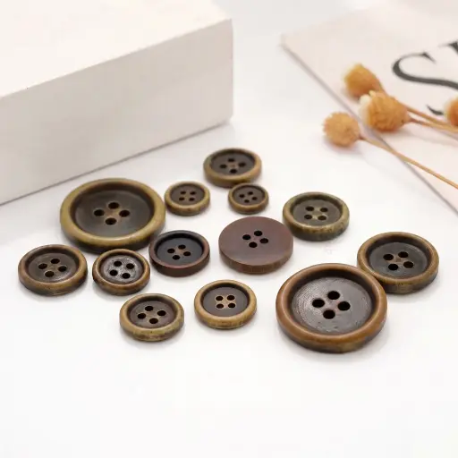 Classic Raised Border 4-Hole Wooden Button