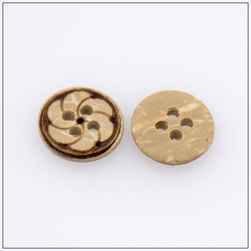 [CB2418 NATURAL BROWN] Engraved Flower 4 Hole Coconut Button