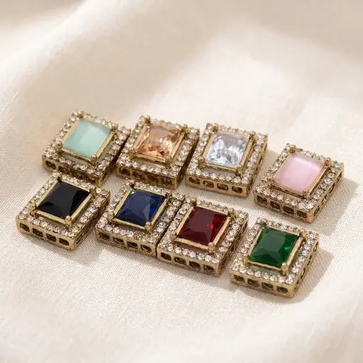 Square Kundan & Crystal Luxury Button