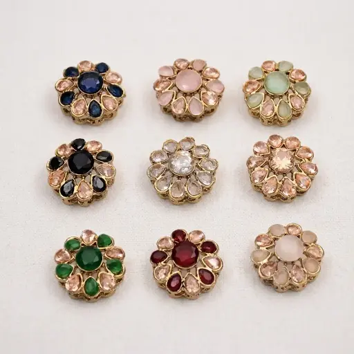 Fancy Kundan Button With Crystal