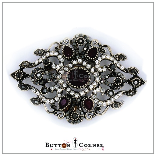 [11080 MAROON GOLD] Antique Metal Brooch