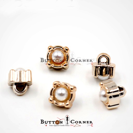 [PBS672 GOLD WHITE] Square Shape With Pearl Shirt Button