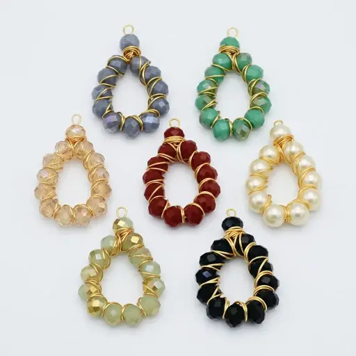 Handmade Wire-Wrapped Beaded Teardrop Hanging Button
