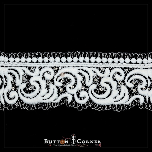 [8819A4-WHITE] One Side Border Shuttle Sequence Lace
