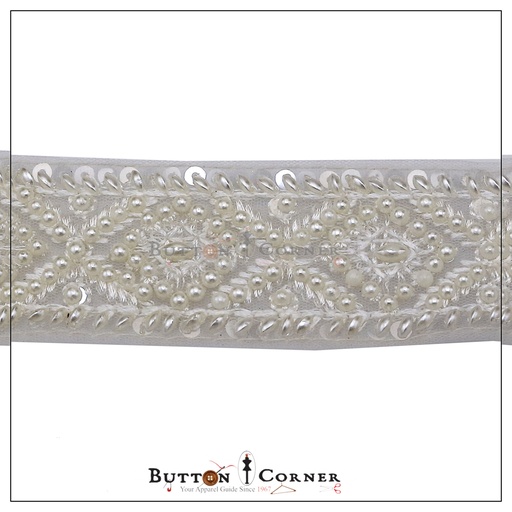 [EML321-WHITE] Double Side Embroidery Pearl Net Lace