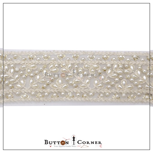 [EML323-WHITE] Double Side Embroidery Pearl Net Lace