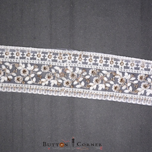[EML326 WHITE GOLD] Embroidery & Metallic Yarn Net Lace