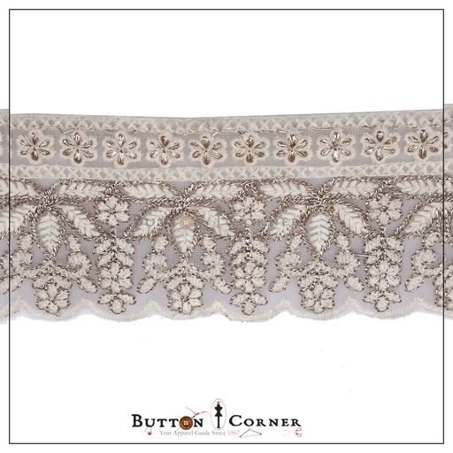[EML327 WHITE] Embroidery & Metallic Yarn Net Lace
