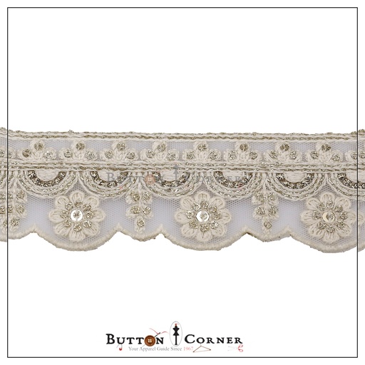 [EML331-WHITE] Embroidery & Metallic Yarn Net Lace