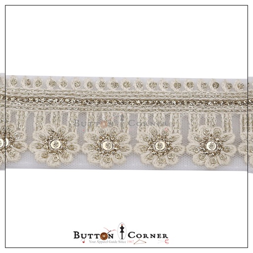 [EML332-WHITE] Embroidery & Metallic Yarn Net Lace