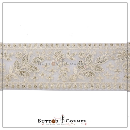[EML335-WHITE] Embroidery & Metallic Yarn Net Lace