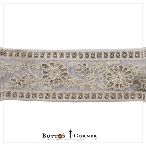 [EML336-WHITE] Embroidery & Metallic Yarn Net Lace