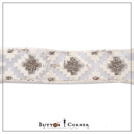 [EML341-WHITE] Embroidery & Metallic Yarn Net Lace