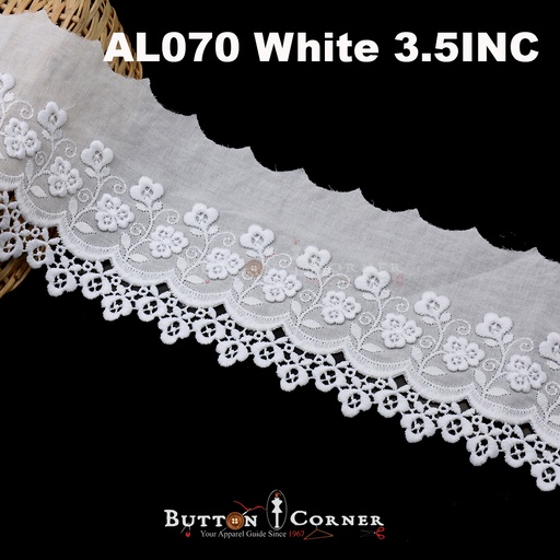 [CL/AL070 WHITE] Cotton One Side Border Lace