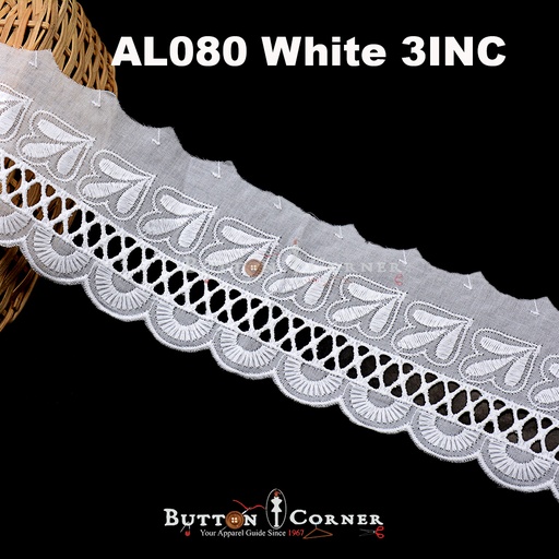[CL080 WHITE] Cotton One Side Border Lace