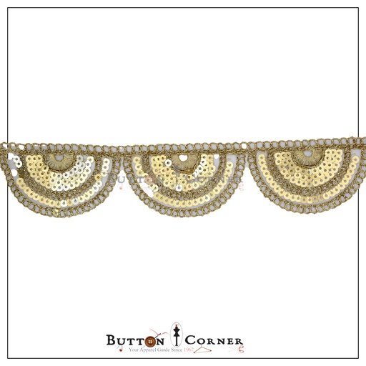 [FANL918-GOLD] One Side Metallic Yarn Sequence Lace