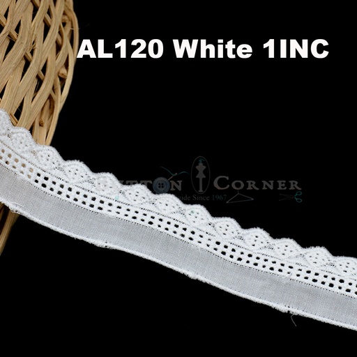 [AL120-WHITE] Cotton One Side Border Lace