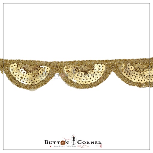 [FANL471-GOLD] One Side Metallic Yarn Sequence Lace