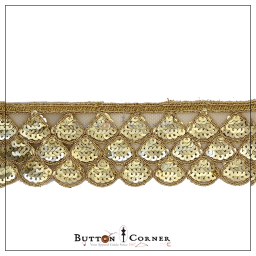 [FANL690-GOLD] One Side Metallic Yarn Sequence Lace