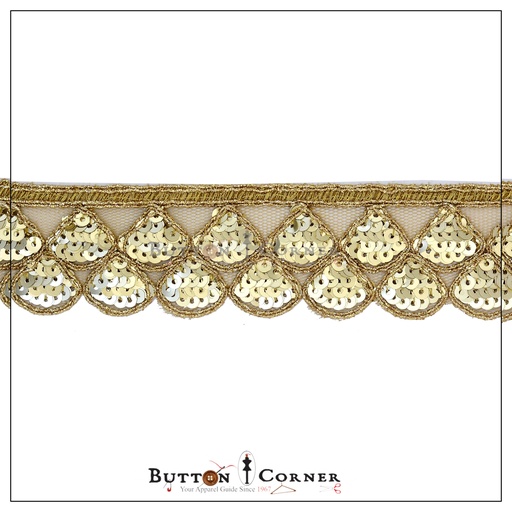 [FANL919-GOLD] One Side Metallic Yarn Sequence Lace