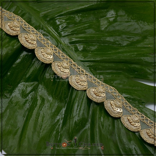 [FANL792-GOLD] One Side Metallic Yarn Sequence Lace