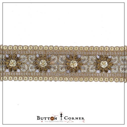 [FANL922-GOLD] Double Side Metallic Yarn Sequence Lace