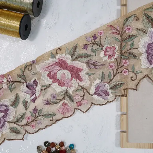 [EML352 MULTI] Floral Style Multicolour Embroidery Net Lace