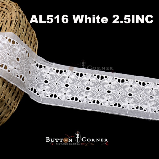[AL516-WHITE 29591] Cotton Double Side Border Lace