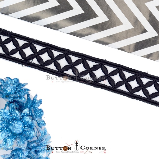 [20646-BLACK] Double Side Border Shuttle Lace