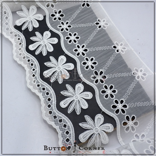 [AYBR235-WHITE] Cotton One Side Border Lace