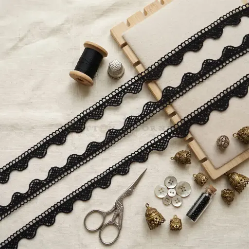 [D3035 BLACK] One Side Border Shuttle Lace