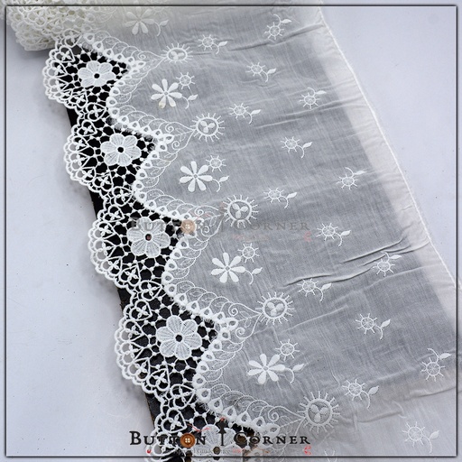 [AYBR468-WHITE] Cotton One Side Border Lace
