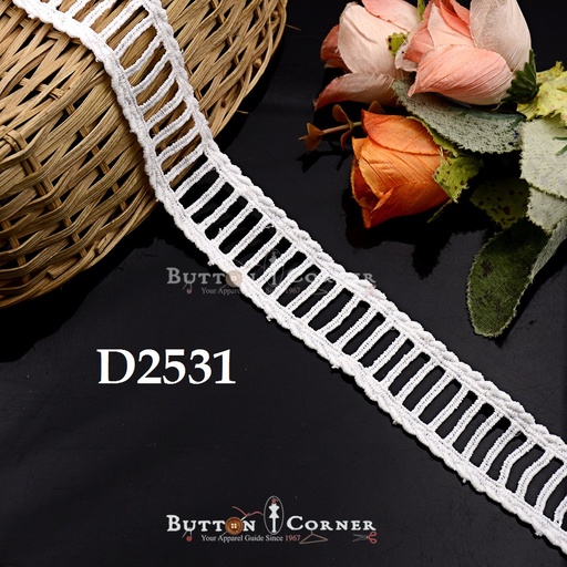 [D2531-WHITE] Double Side Border Shuttle Lace