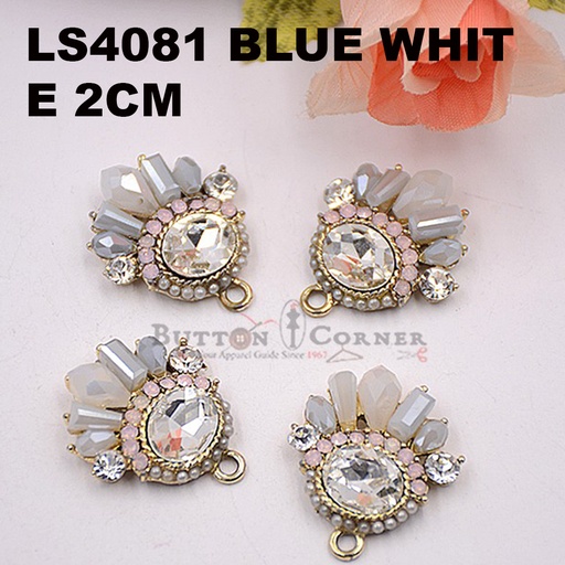 [LS4081-BLUE WHITE] Fancy Button With Crystal & Stone