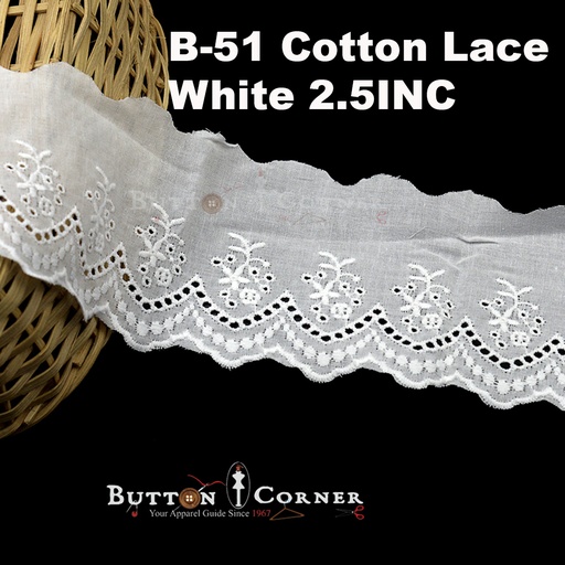 [B-51-WHITE] Cotton One Side Border Lace