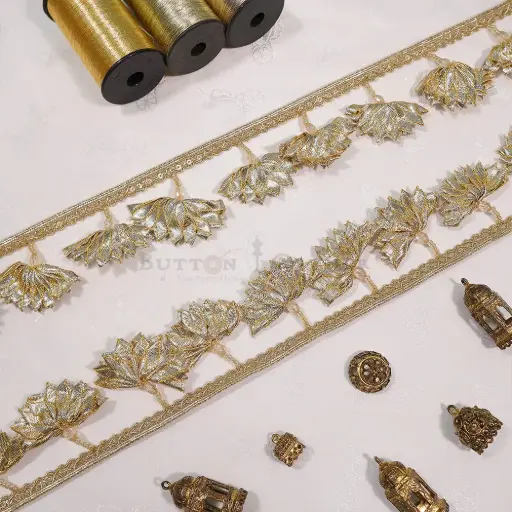 [CDJL74 GOLD] Flower Design Gota Hanging Lace