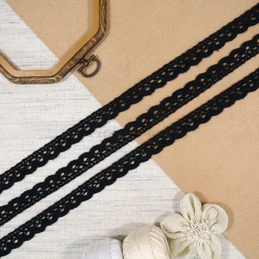 [CRL200 BLACK] One Side Border Crochet Lace