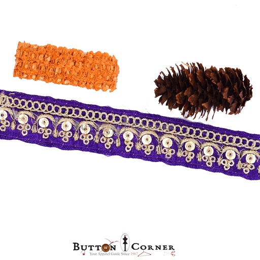 [FANL789-PURPLE] Fancy Metallic Yarn Sequence Lace