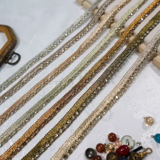 Fancy Metallic Yarn, Crystals, Edge Lace
