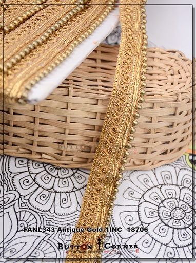 [FANL343-ANTIQUE GOLD] Fancy Metallic Yarn Gota Lace