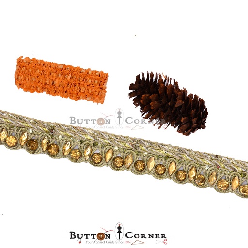 [MYB496-LIGHT GOLD] Fancy Metallic Yarn Kundan Lace